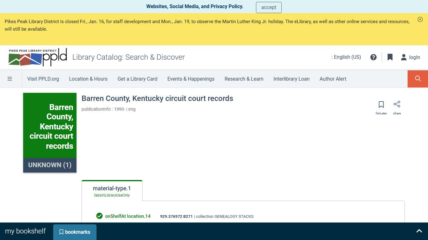Barren County, Kentucky circuit court records | Library Catalog: Search & Discover